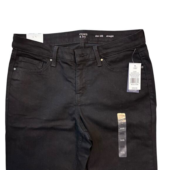 Crown & Ivy Size 10 R NWT Black Straight Leg Jeans Stretch Black NEW - Picture 3 of 5